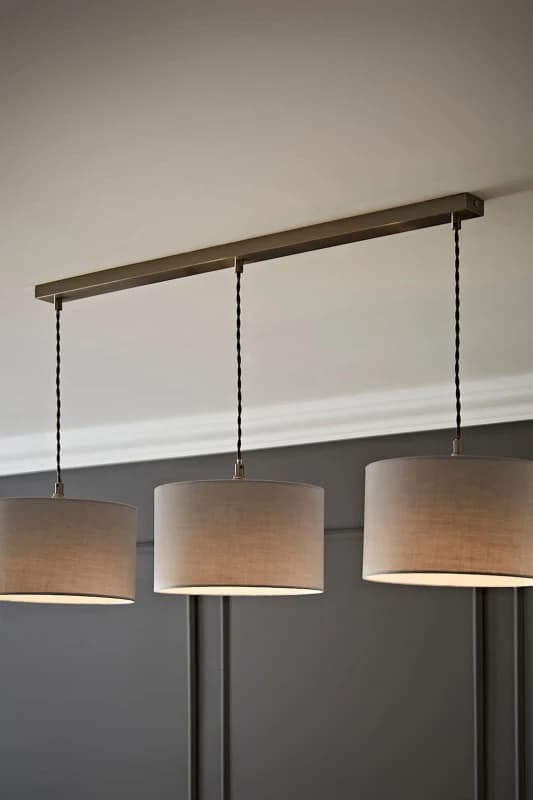 ValueLights ValueLights Reni Fabric Drum Shade 3 Drop Bar Chrome Diner Ceiling Pendant Light in Grey Grey One Size Unisex 5059406063244