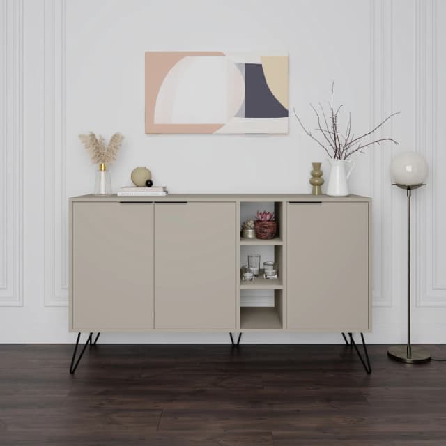 Decortie 3-Doors Sideboard 'Clara' with Metal Hairpin Legs 142cm in Light Sand Size: 2 Pack Light Sand Unisex 2 Pack