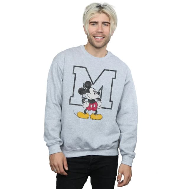 Disney Men Classic M Mickey Mouse Sweatshirt in Grey Size: Small Grey S Male 5063377490107