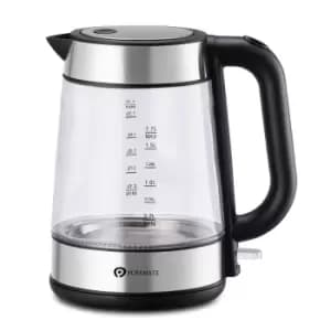 PureMate PM 1625 Cordless Fast-Boil 1.7L Glass Electric Kettle - Black / Silver