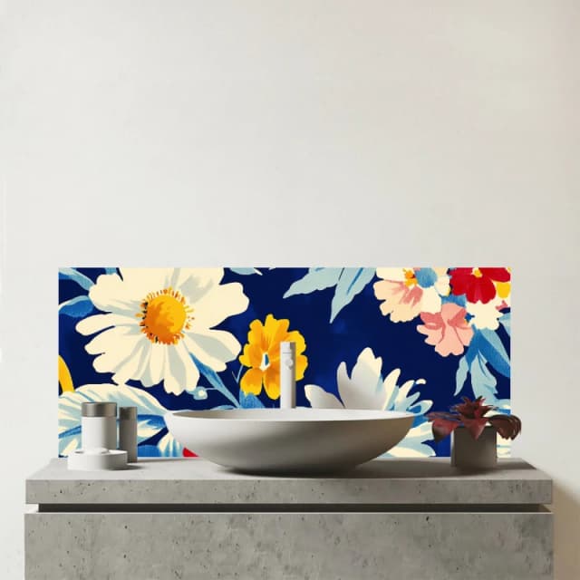 Warren Reed - Designer Bright Spring Flowers In Bloom Glass Bathroom Splashback Multicolor Unisex
