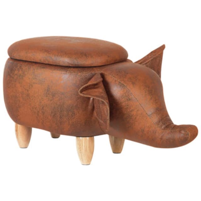 Beliani Storage Animal Stool Elephant Faux Leather Dark Brown Elephant