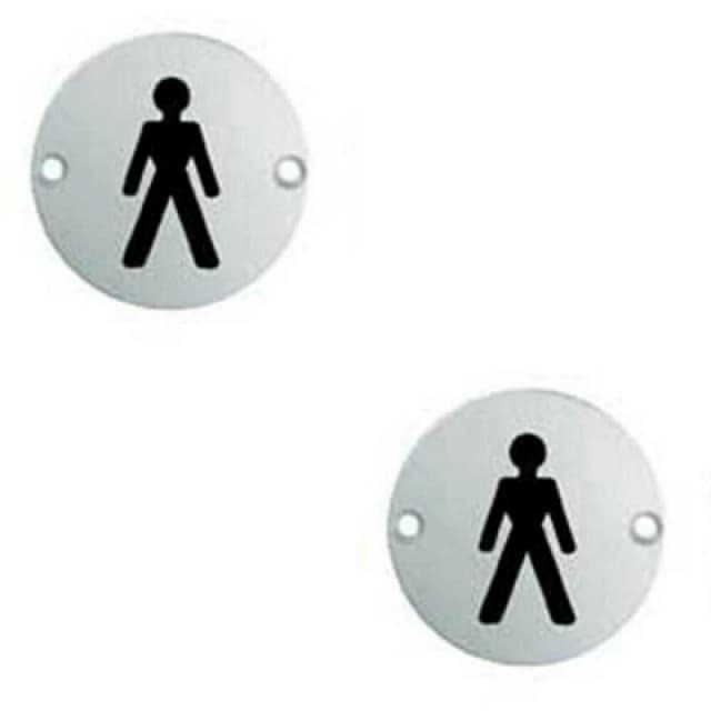 Loops 2x Bathroom Door Male Symbol Sign 76mm Diameter Satin Anodised Aluminium Multi