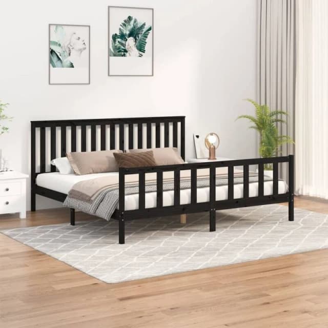 VIDAXL Vidaxl - Bed Frame without Mattress Black 200x200cm Solid Wood Pine 8720845894177