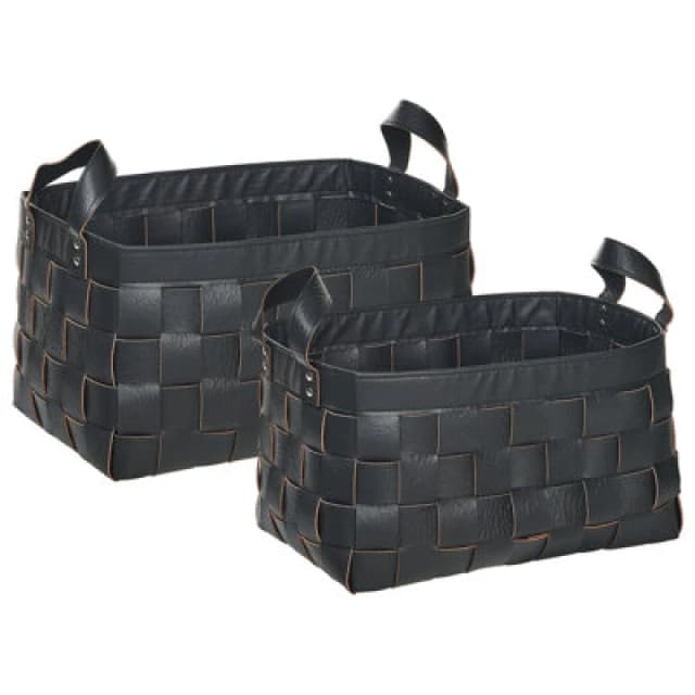 Beliani Set Of 2 Baskets Sippar Faux Leather Black
