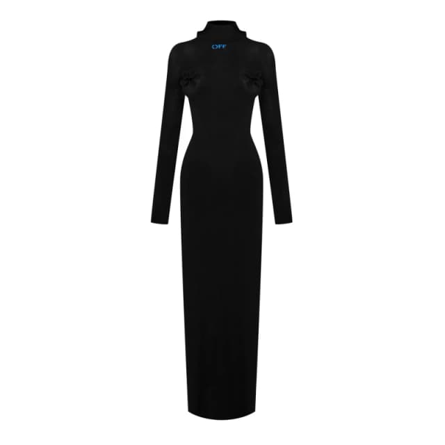 Off White Womens Embroidered Floral Long Sleeve Maxi Dress Black/Blue female 36