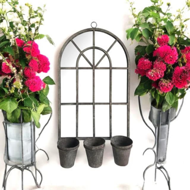 MSL 78CM RUSTY WALL MIRROR WITH TRIPLE PLANTER