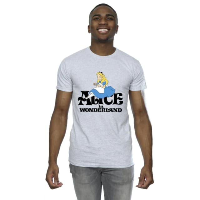 Disney Men Alice In Wonderland Tea Drinker Classic T-Shirt in Grey Size: Small Grey S Male 5063283633230