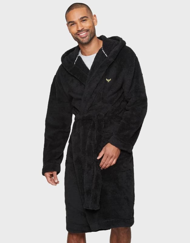 Threadbare Threadbare Men 'Revel' Hooded Dressing Gown in Black Size: Small/Large Black S/M Male 7625914019660