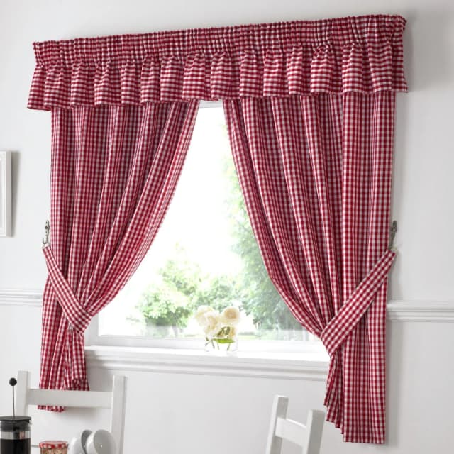 Alan Symonds Gingham Kitchen Curtains - Red Red 117x107cm