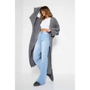 I Saw It First Wide Sleeve Knitted Maxi Cardigan - Grey