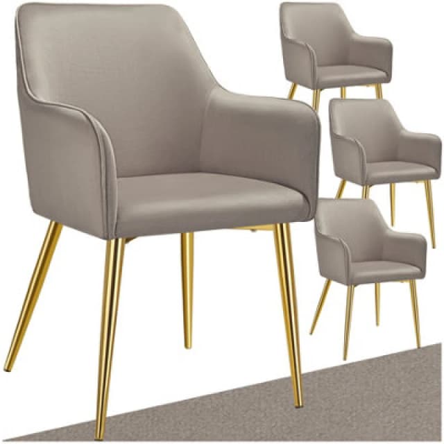 Tectake Set Of 4 Dining Chair Avane - Velvet Look, Padded Armchair, High Backrest And High Armrests - Taupe