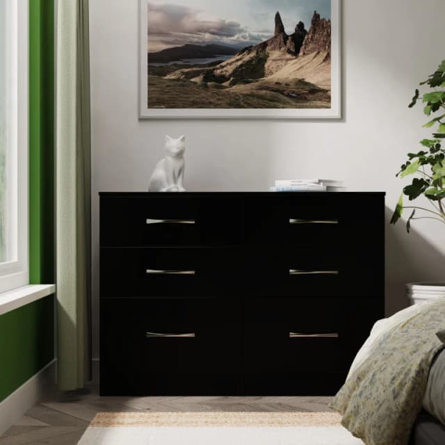 Ready Assembled 2 U Hampshire 6 Drawer Wide Chest (Ready Assembled) in Black Unisex