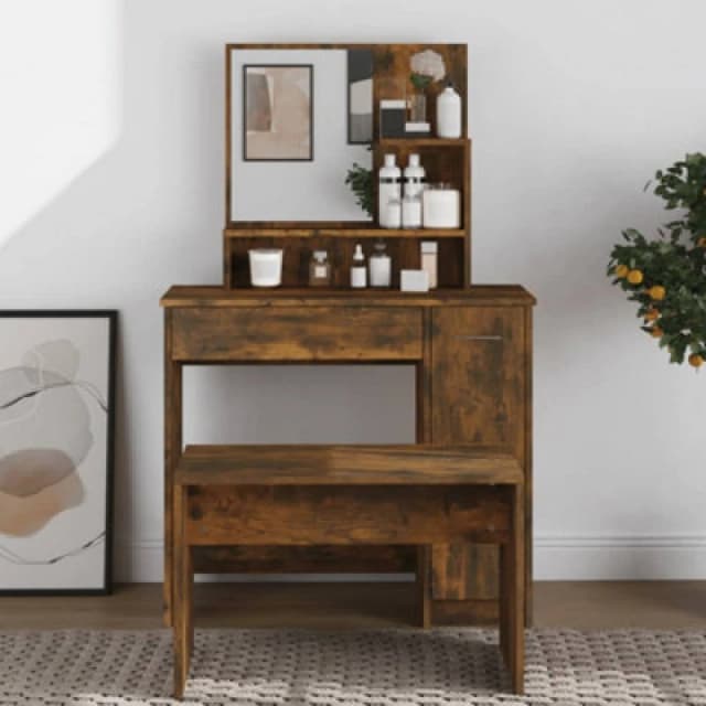 Vidaxl Dressing Table With Mirror Smoked Oak 86.5X35X136 Cm, Brown 820493