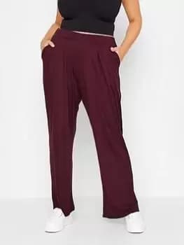Yours Pleat Front Wide Leg Trousers - Plum, Purple, Size 16, Women