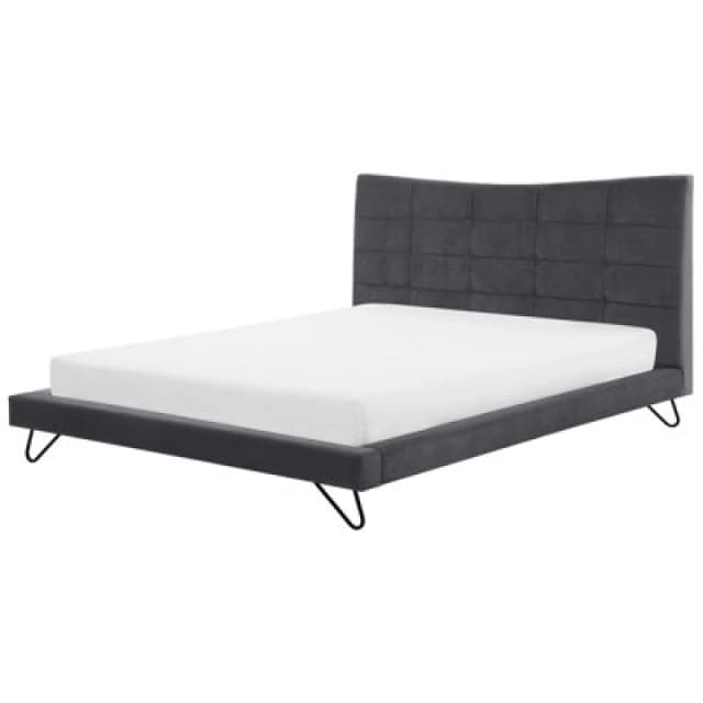 Beliani Bed Velvet Lannion 180 X 200 Cm (Eu Super King) Dark Grey