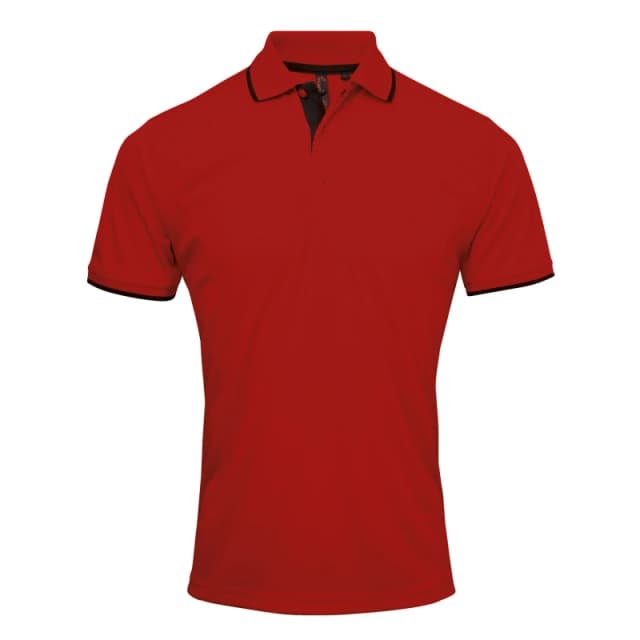 Premier Premier Men Contrast Coolchecker Polo Shirt in Red Size: Small Red S Male 5057520100920