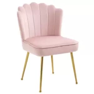 Homcom Velvet Feel Shell Luxe Accent Chair Metal Legs Pale Pink