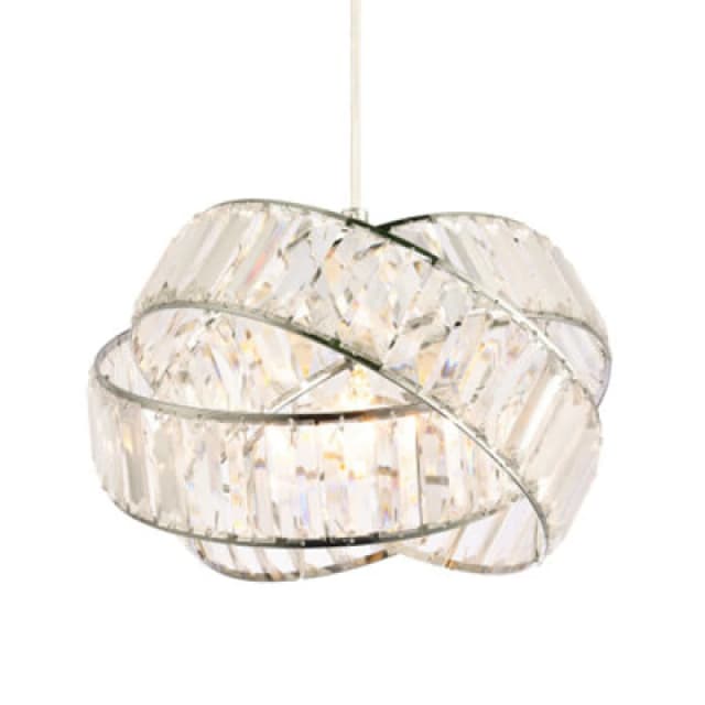 Happy Homewares Modern Three Ring Chrome Pendant Lighting Shade With Transparent Acrylic Prisms