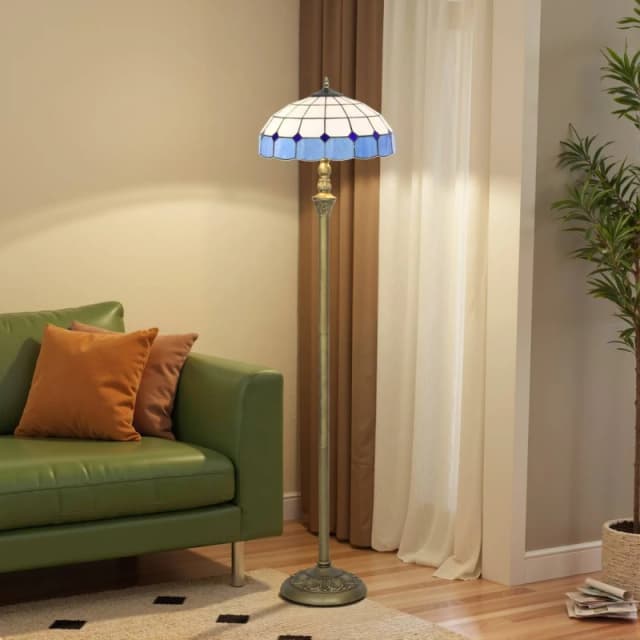 HOMCOM Lamp with Handcrafted Stained Glass Shade, Vintage Standing Lamp in Blue Blue Unisex