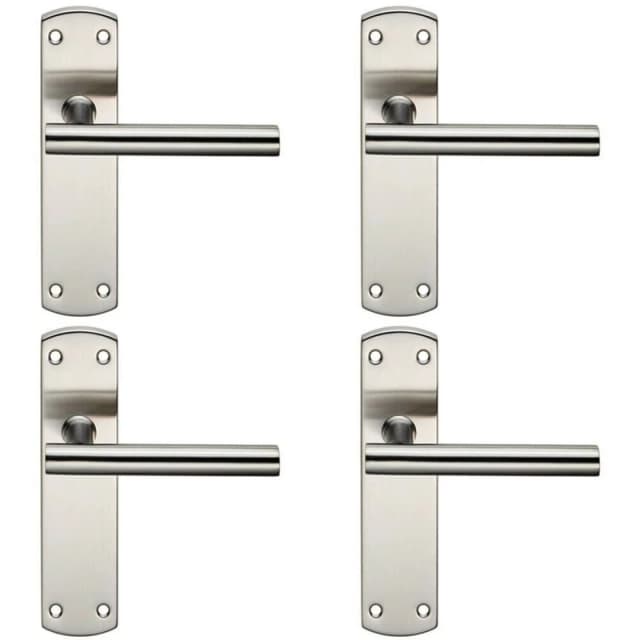 Loops 4x Mitred T Bar Lever Door Handle on Latch Backplate 172 x 44mm Satin Steel Metallics