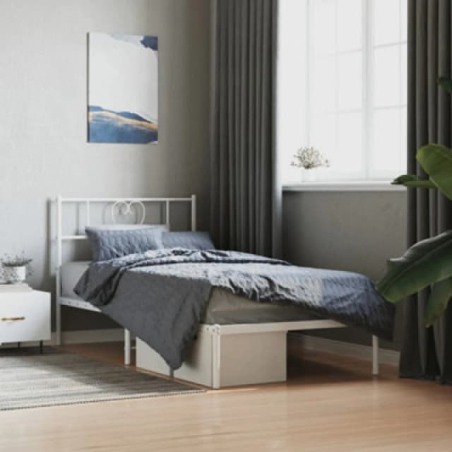 Vidaxl Metal Bed Frame Without Mattress With Headboard White 90X190Cm