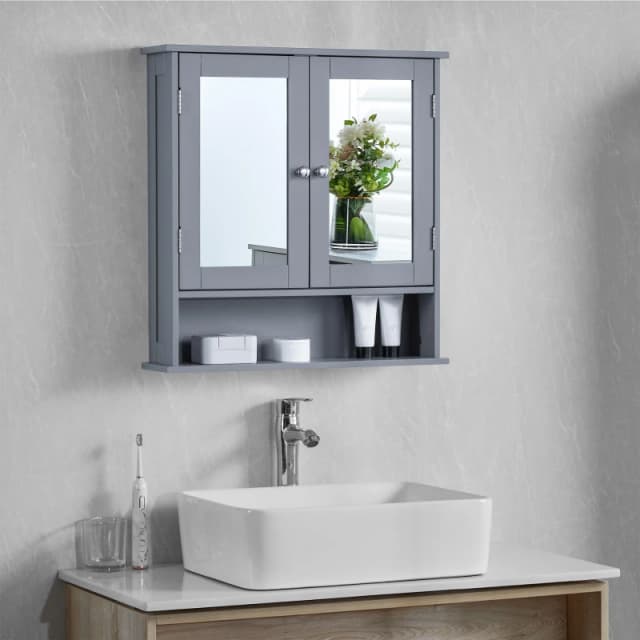 Lassic Priano 2 Door Mirrored Wall Cabinet With Shelf - Grey Unisex One Size