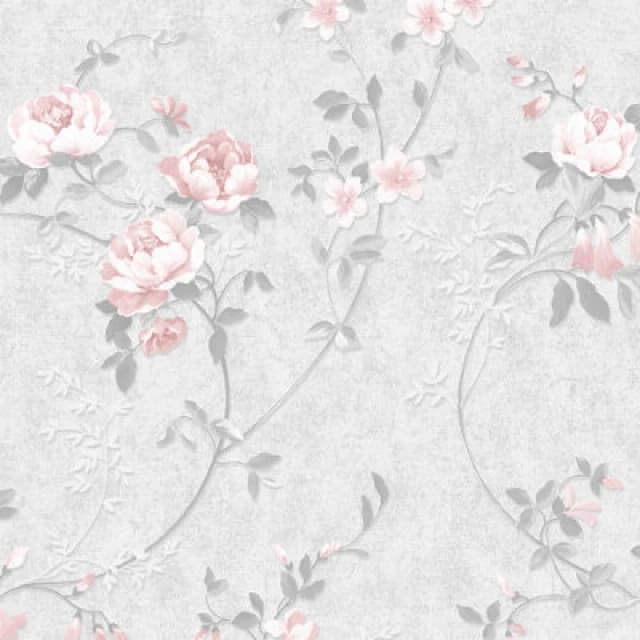 MURIVA Muriva - Bettany Floral Wallpaper Textured Heavyweight Vinyl Grey Pink Glitter WL-703052