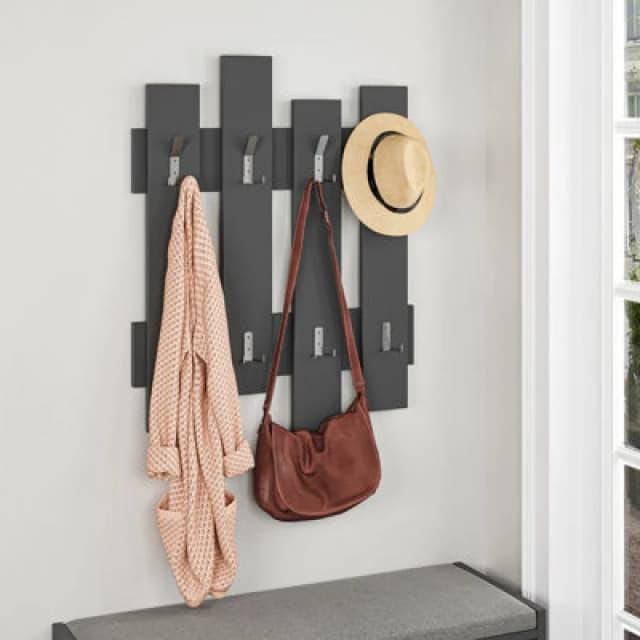 Decortie Wave Modern Wall-Mounted Coat Hanger With 8 Hooks Anthracite Grey 69 Width