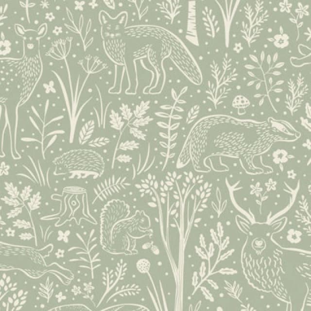 Grandeco Native Woodland Animals Nursery Textured Wallpaper, Sage Green