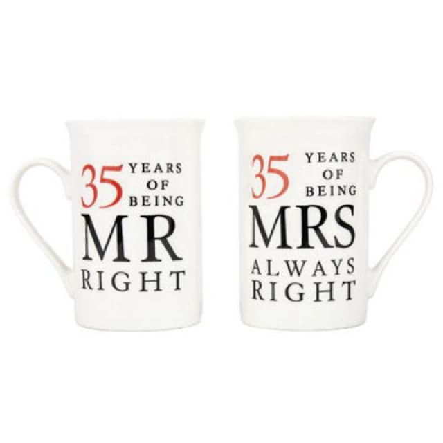 Happy Homewares Ivory White 35Th Anniversary Mr Right & Mrs Always Right Ceramic Mug Gift Set