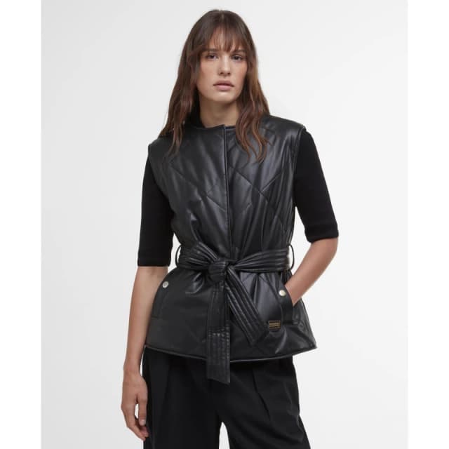 Barbour International Womens Rosa Faux Leather Quilted Belted Gilet Black female 10 (S)