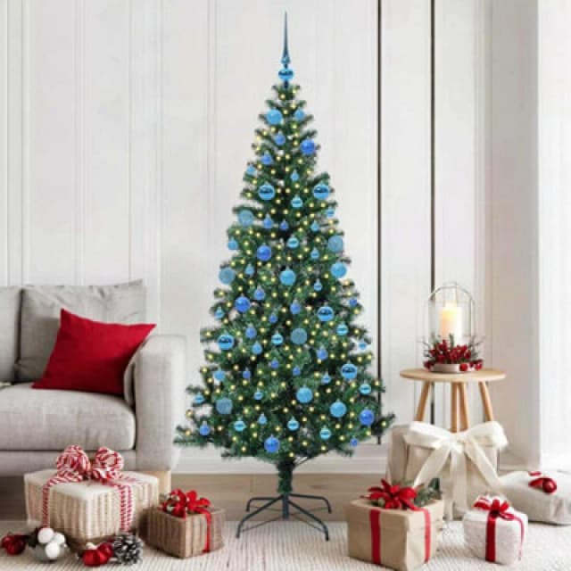 vidaXL Artificial Pre-lit Christmas Tree with Blue Balls Green 180cm PVC and Metal, Green 3396769