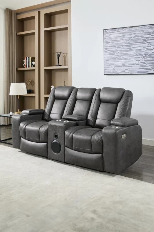 More4Homes Ashton 2 Seater Fabric Auto Recliner Sofa With Concole Grey