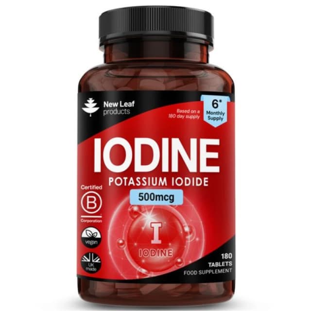 New leaf health Iodine Tablets 150mcg Supplement Vegan Thyroid Support 180 Capsules Red unisex