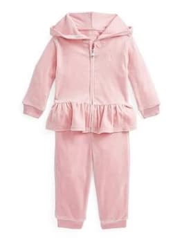 Ralph Lauren Baby Girl Zip Up Hoodie & Jog Pant Set - Pink, Size 3 Months