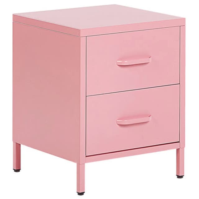 Beliani 2 Drawer Bedside Table Malavi Metal Pink