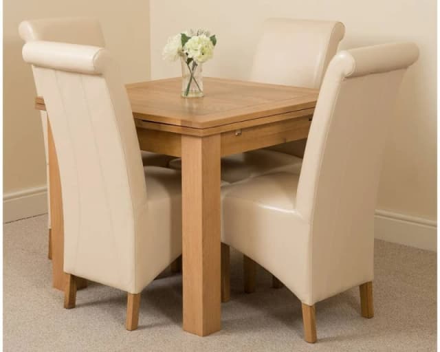 Thats Furniture Richmond 90-150cm Oak Extending Dining Table & 4 Montana Leather Chairs in Cream Cream Unisex