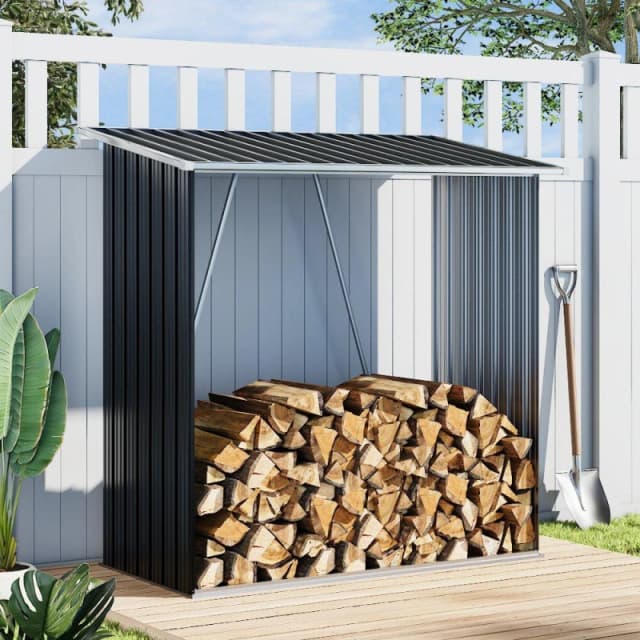 Breeins 157x157x71cm Outdoor Metal Firewood Storage Shed Black unisex One size