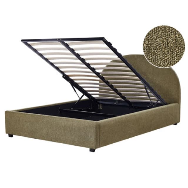 Beliani Ottoman Bed Boucle Vaucluse 140 X 200 Cm (Eu Double) Olive Green