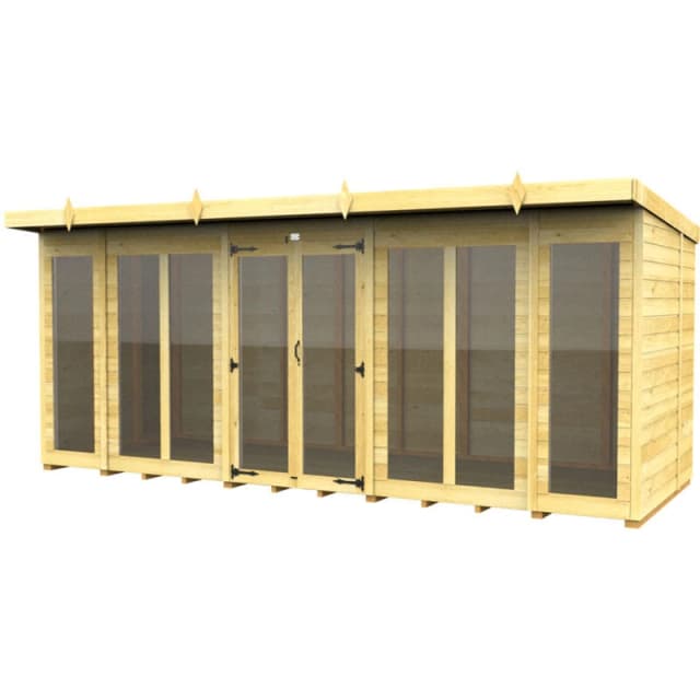 Flat Pack Sheds DIY Sheds 16 x 5 Pent Summer House (Full Height Window), Brown 16X5PFHWSHFF