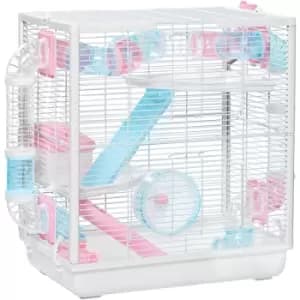 Pawhut - Hamster Cage w/ Tunnel Tube, Detachable Bottom, Ramps, Exercise Wheel - White