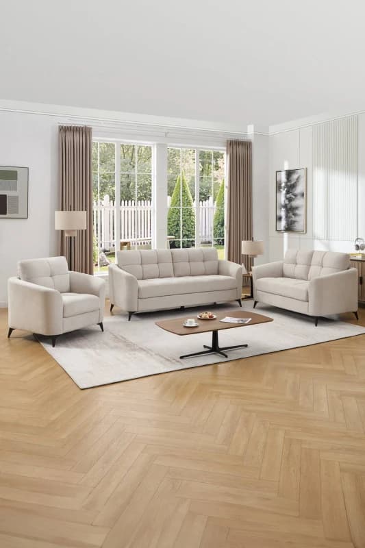 More4Homes Solna 1+2+3 Seater Scandi Style Fabric Living Room Sofa Set (Beige)