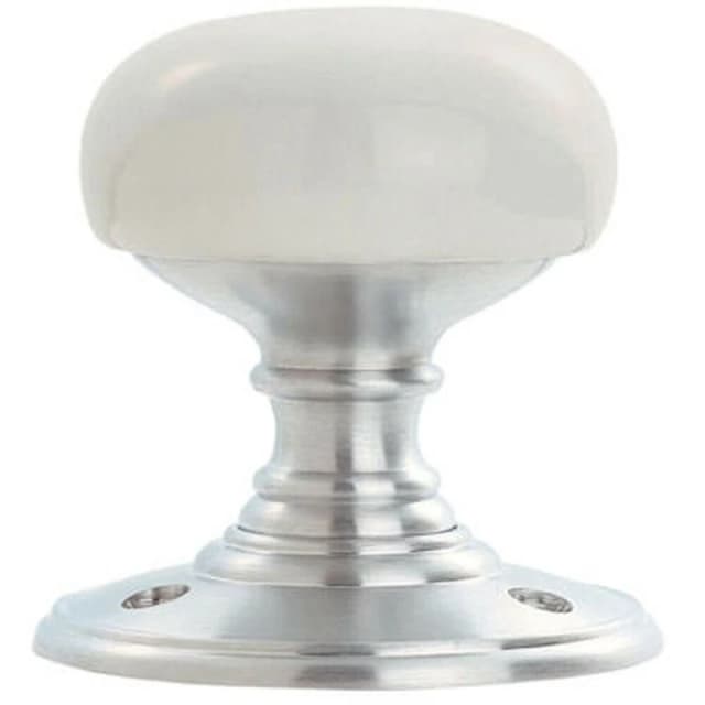 Loops Half Porcelain Mushroom Door Knob - White Porcelain & Satin Chrome White unisex