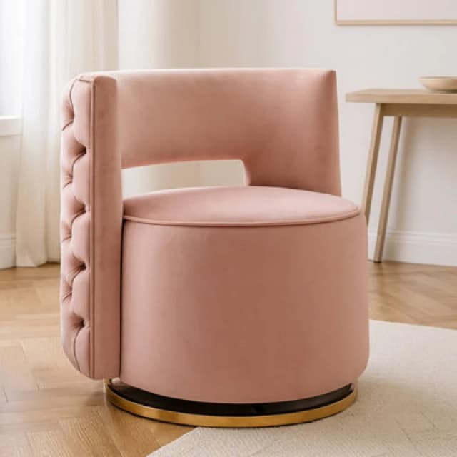Orsina Pink Velvet Swivel Arm Chair, Comfortable Arm Chair With 360 Rotation, Contemporary Velvet Chair For Home