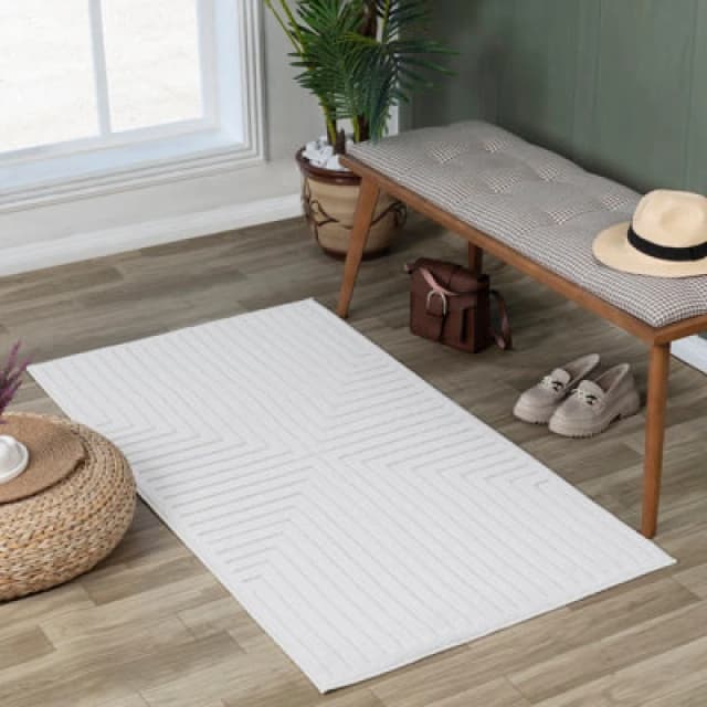 Livabliss In- & Outdoor 3D High & Low Pile Textured White Kiyoshi Area Rug 80 X 150 Cm - Easy To Clean, Perfect For Balcony Or Dining Room