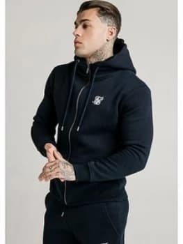 SikSilk Zip Through Funnel Neck Hoodie - Navy, Size XS, Men