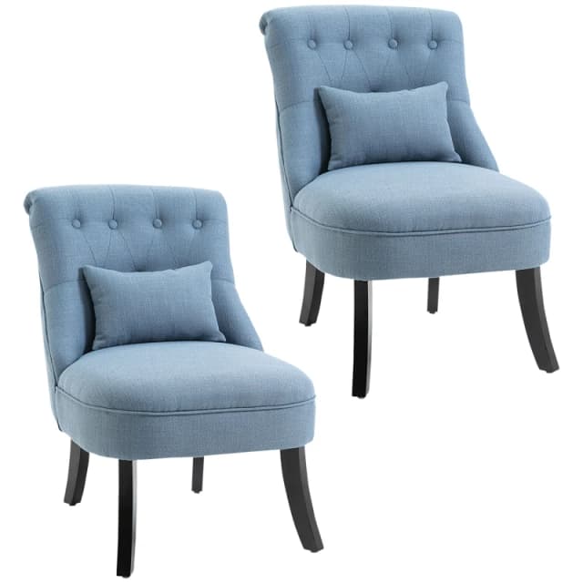 HOMCOM Fabric Single Sofa Dining Chair Tub Chair Upholstered W/ Pillow Solid Wood Leg Home Living Room Furniture Set of 2 Blue