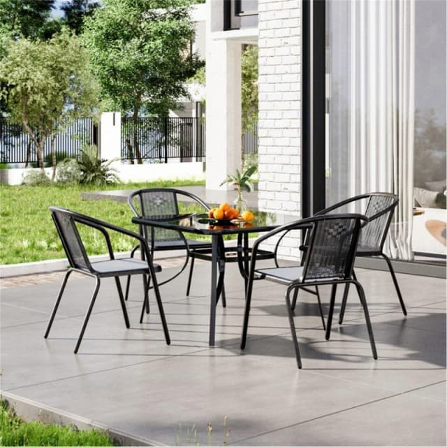 Breeins Square Metallic Table with 4 Rattan Chairs - Black L