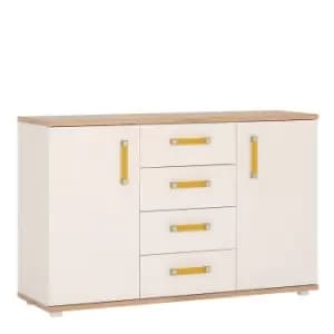 4Kids 2 Door 4 Drawer Sideboard In Light Oak And White High Gloss (Orange Handles)